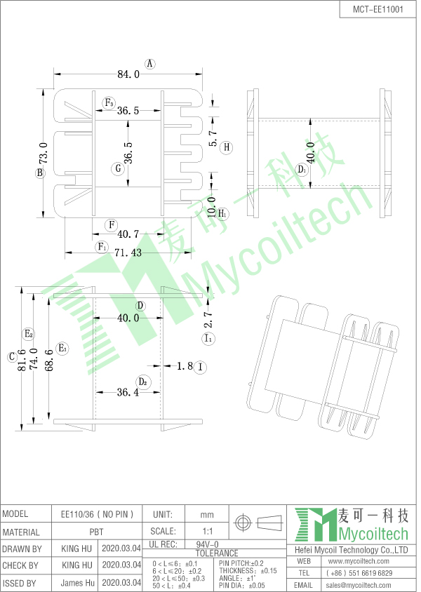 EE110 ferrite core bobbin