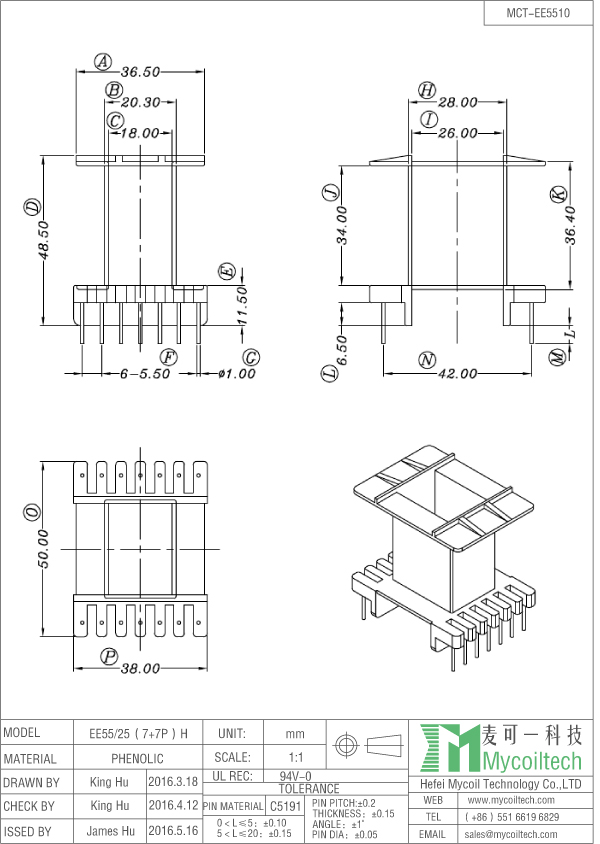 EE55 ferrite transformer bobbin factory