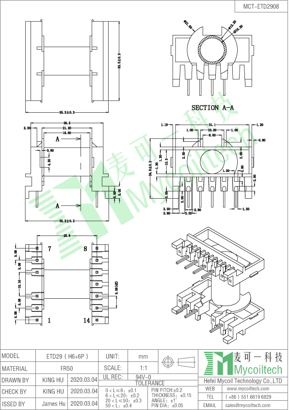 ETD29 horizontal coil former 