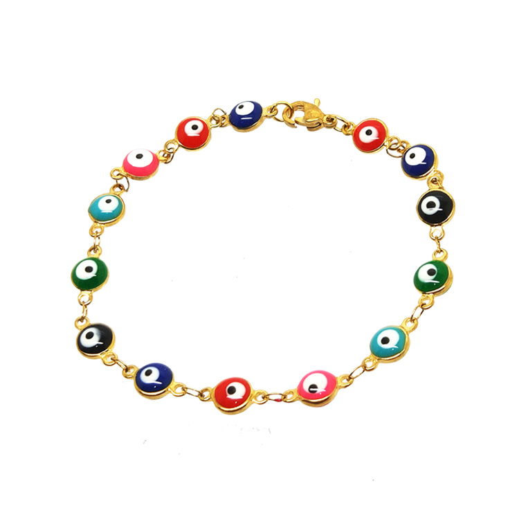 Private Label Custom Adjustable Beads Chain Jewelry Unisex Evil Eye Stainless Steel Bracelet 