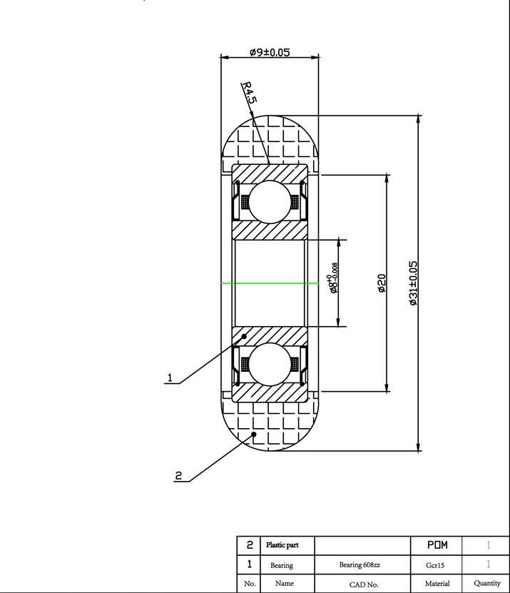 608ZZ Rowing Seat Wheels dimension