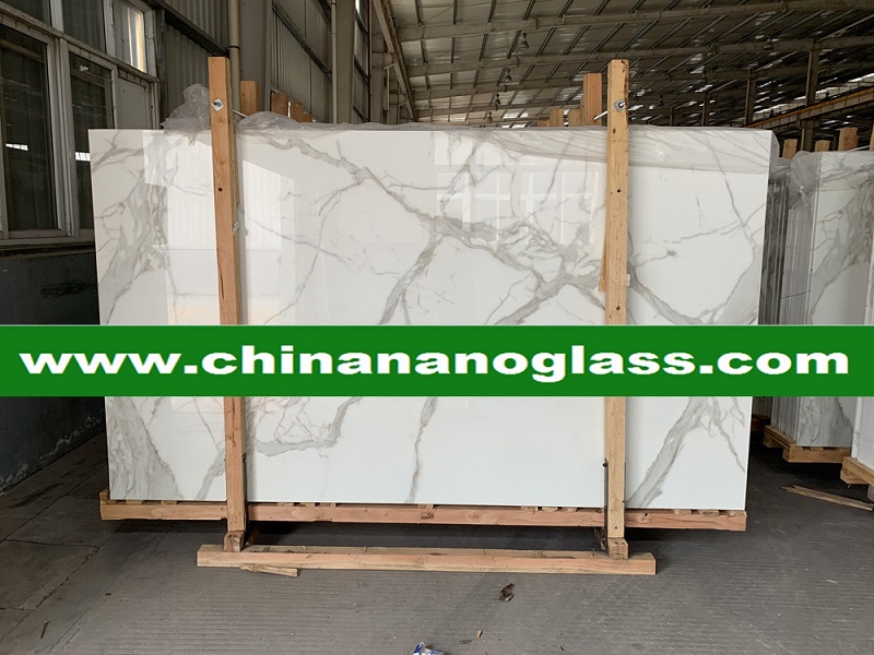 Calacatta Nano Crystal Glass Slab Artificial Marble Stone Panel 1 Calacatta Nano Crystal Glass Slab Artificial Marble Stone Panel 1