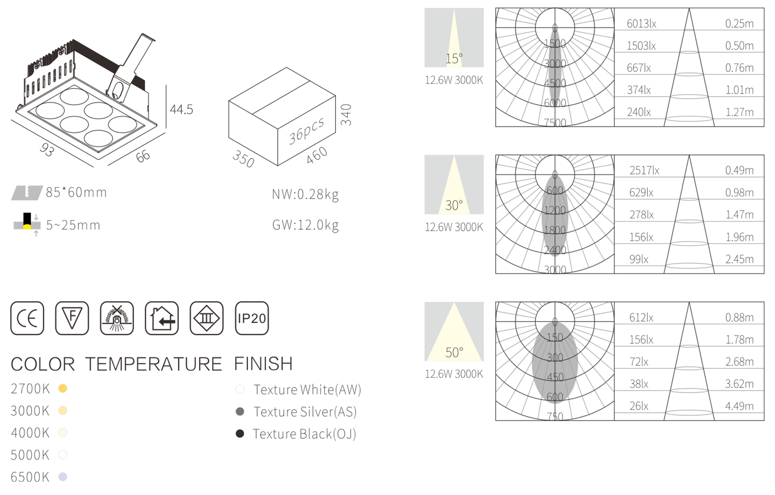 12w led recessed down light