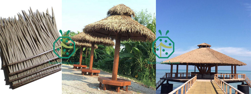 Synthetic banana leaf thatch for waterfront park landscape design