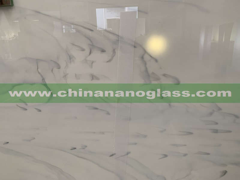 Full Body Carrara White Cloudy Vein Nano Crystal Glass Slabs