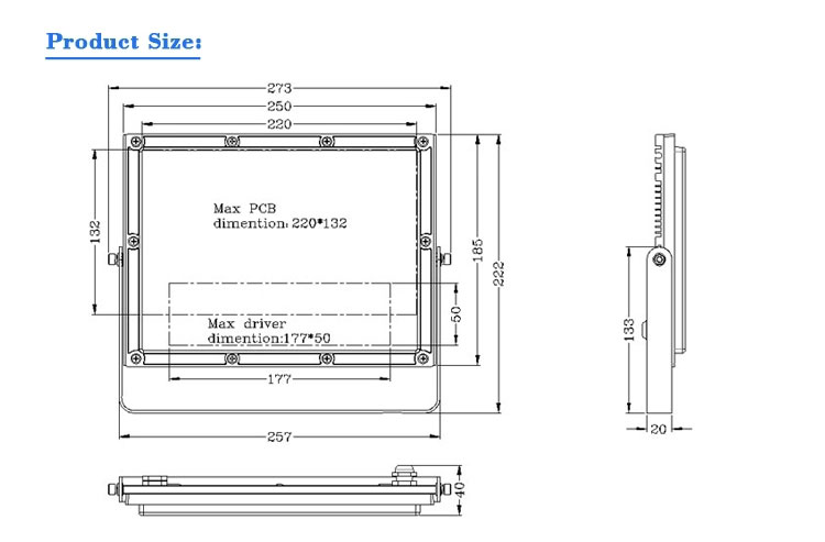 Led Flood Fixture Size