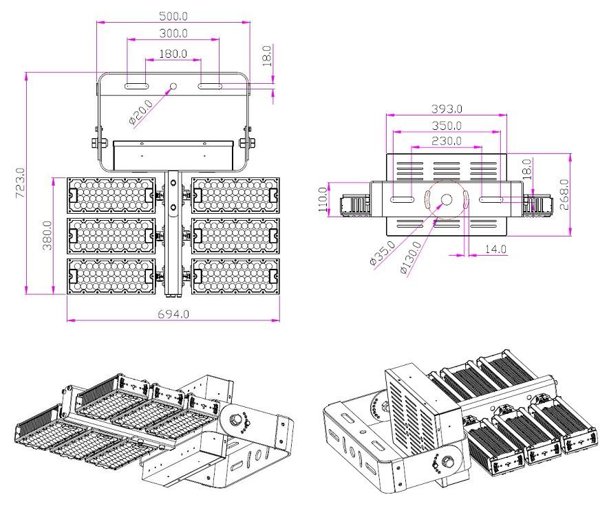 CE 600W 720W High Mast Flood Luminaire Size CE 600W 720W High Mast Flood Luminaire Size