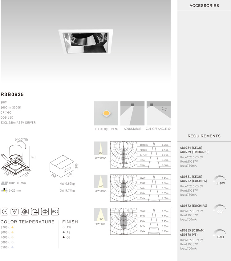 Modern IP20 Recessed LED Downlight