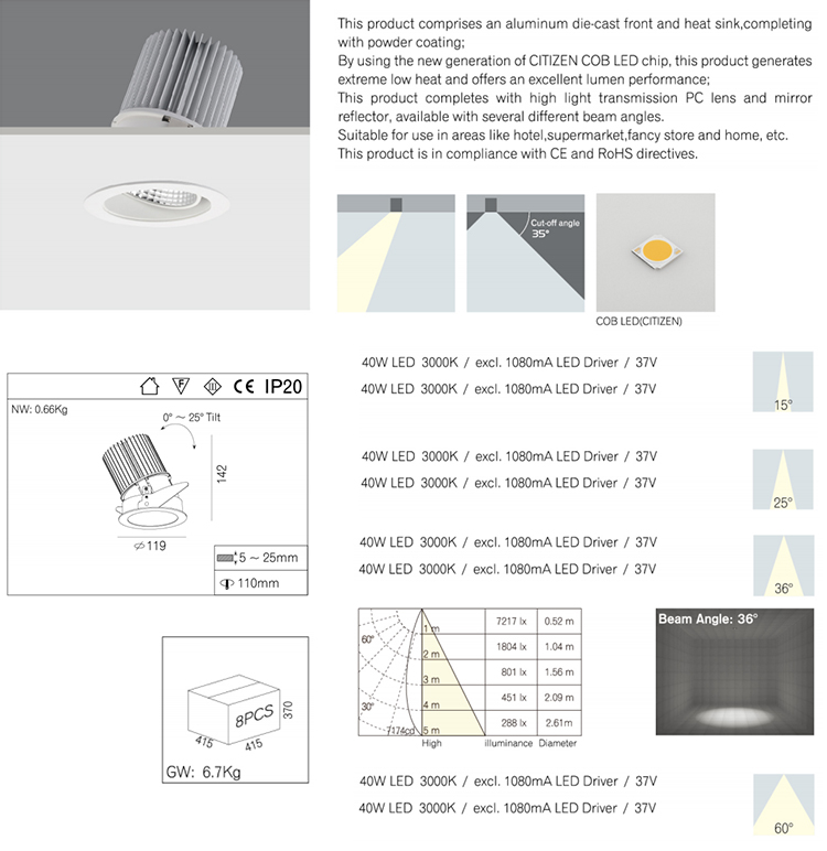 Modern 45w Recessed LED Downlight