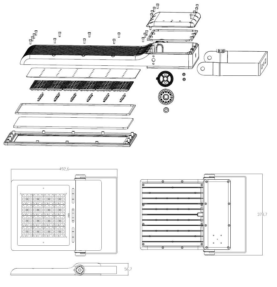 Outdoor Waterproof 200W LED Floodlight Structure 