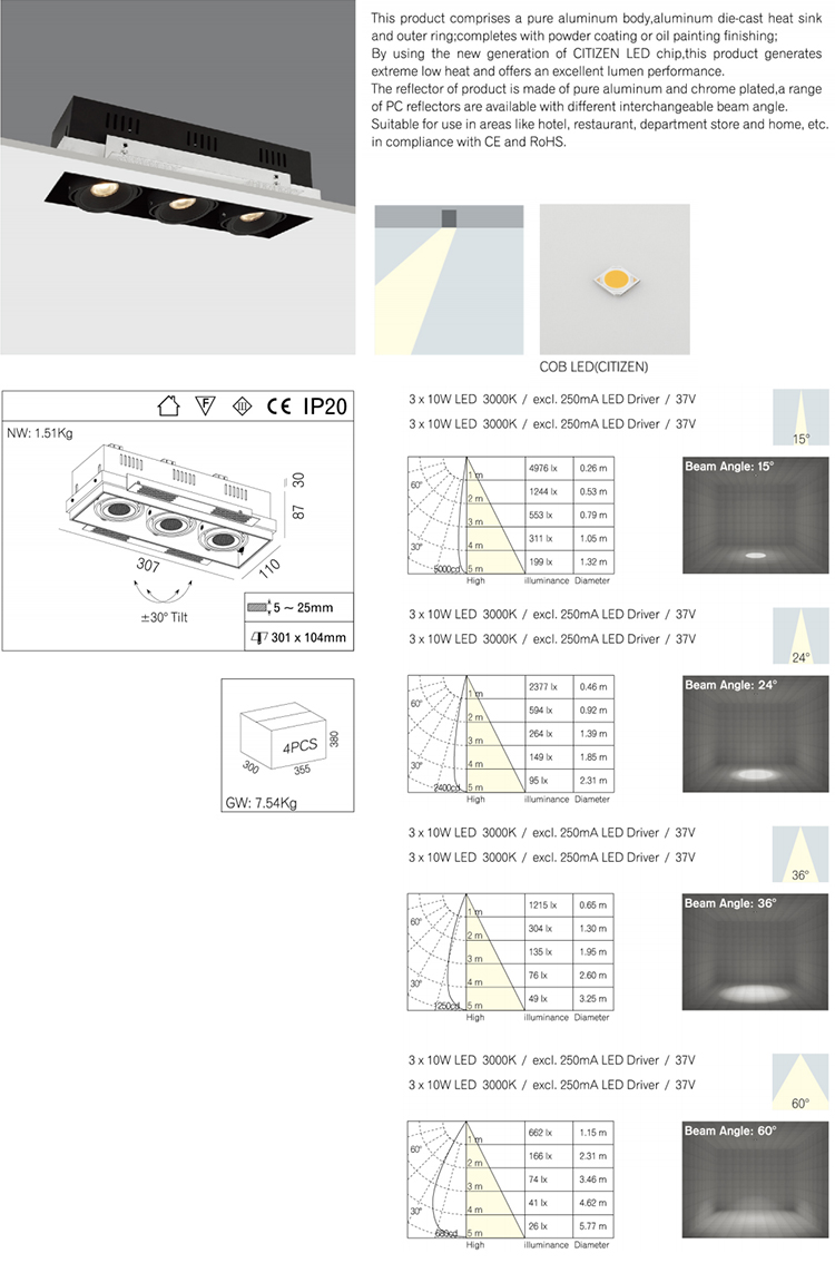 Modern 30w Recessed LED Light