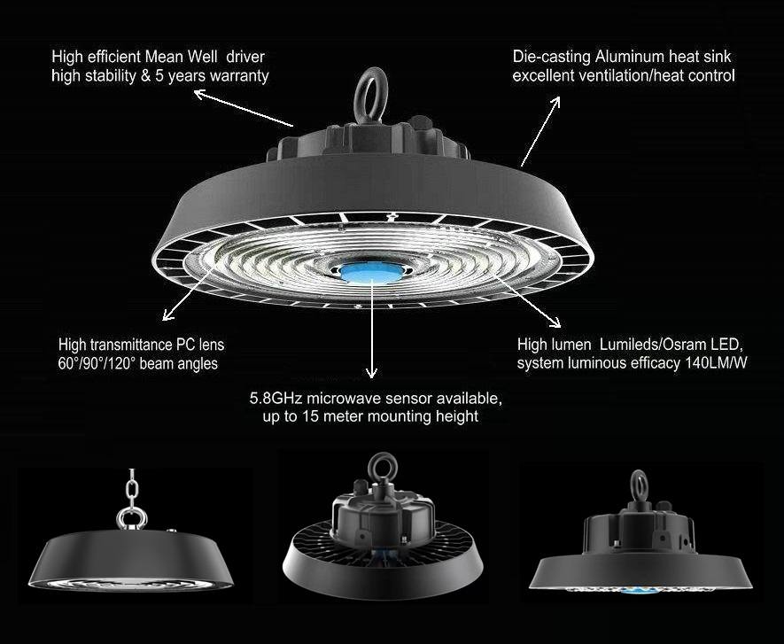 Sports Gym Energy-saving Light Fixture UFO With Detector