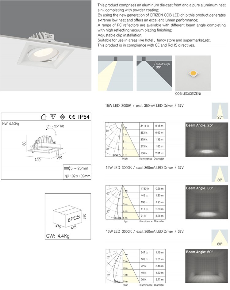 Modern 15w Recessed LED Lights