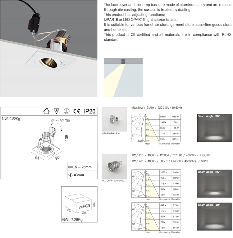 Modern IP20 Recessed GU10 Downlight