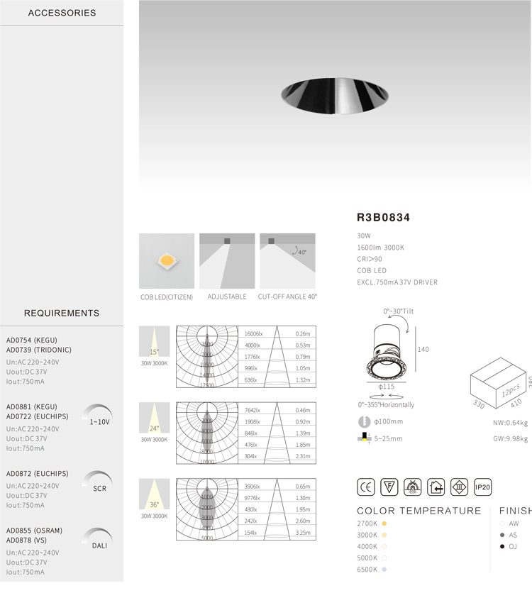 Modern 30w LED Trimless Downlight