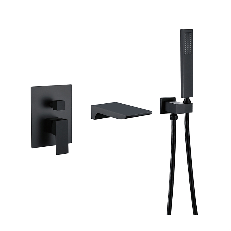 bathroom matt black brass waterfall bath mixer tap with shower NEUNAS 02326B