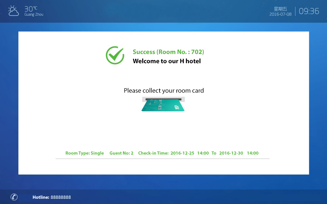 Self check in kiosk for hotel