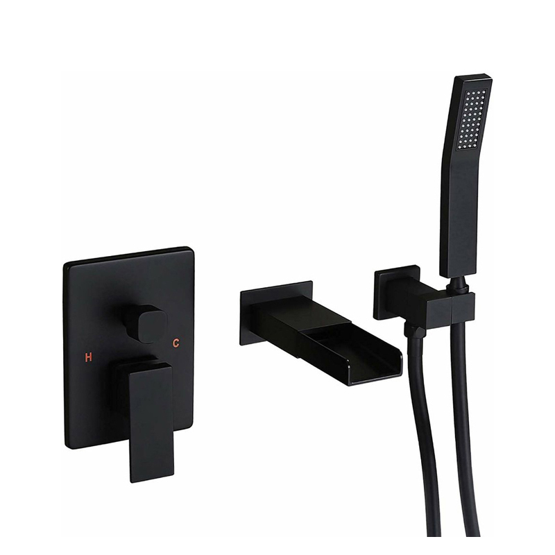 bathroom matt black brass waterfall bath mixer tap with shower NEUNAS 11252B bathroom matt black brass waterfall bath mixer tap with shower NEUNAS 11252B