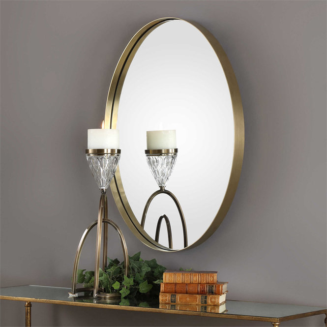 Gold round hanging wall mirror