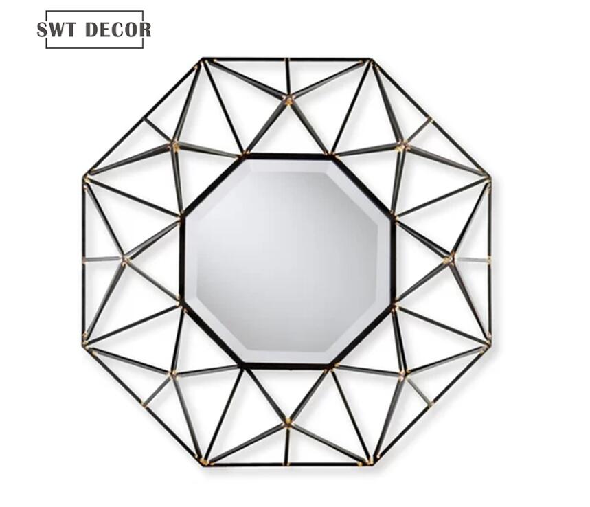 Black round metal wall mirror