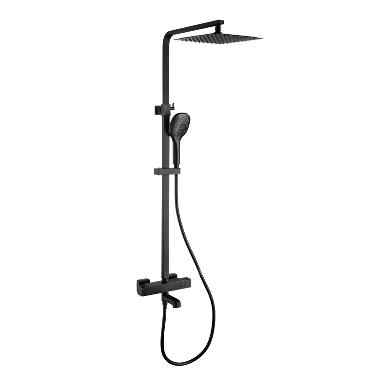 matt black cube bathroom thermostatic shower mixer set_matt_black_thermostatic_shower_ mixer_Thermostatarmatur_Thermostaatkraan_NEUNAS_02212B