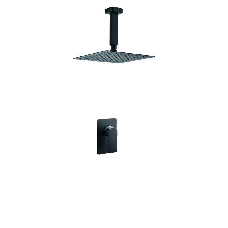 matt black ceiling concealed shower mixer_ceiling_cube_concealed_shower_mixer_matt_black_Unterputz Duschsystem_Regendoucheset Inbouw Muur_NEUNAS_73502B