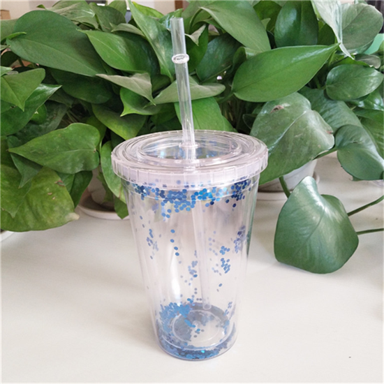 Double-layer sequin straw cup