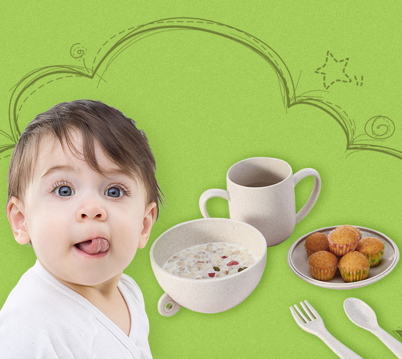 Wheat straw children tableware cup set