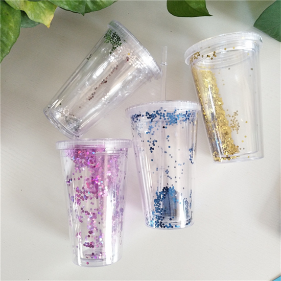 Double-layer sequin straw cup