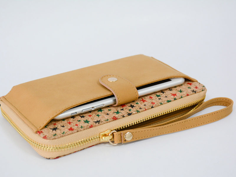 Cork Wallet Zipper Around Cell Phone Clutch Purse 