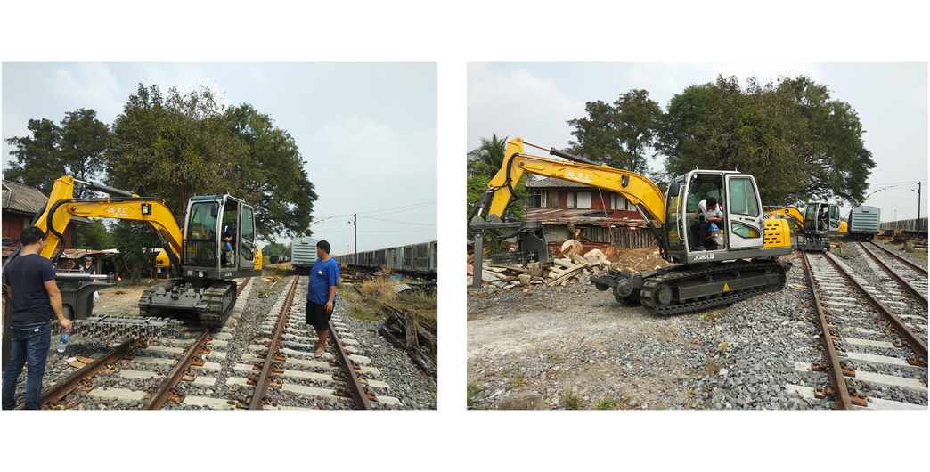 working scene of 8 ton crawler excavator with railway ballast machine working scene of 8 ton crawler excavator with railway ballast machine