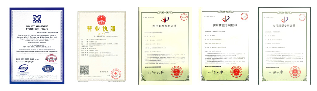 certificates of JingGong China excavator manufacturer