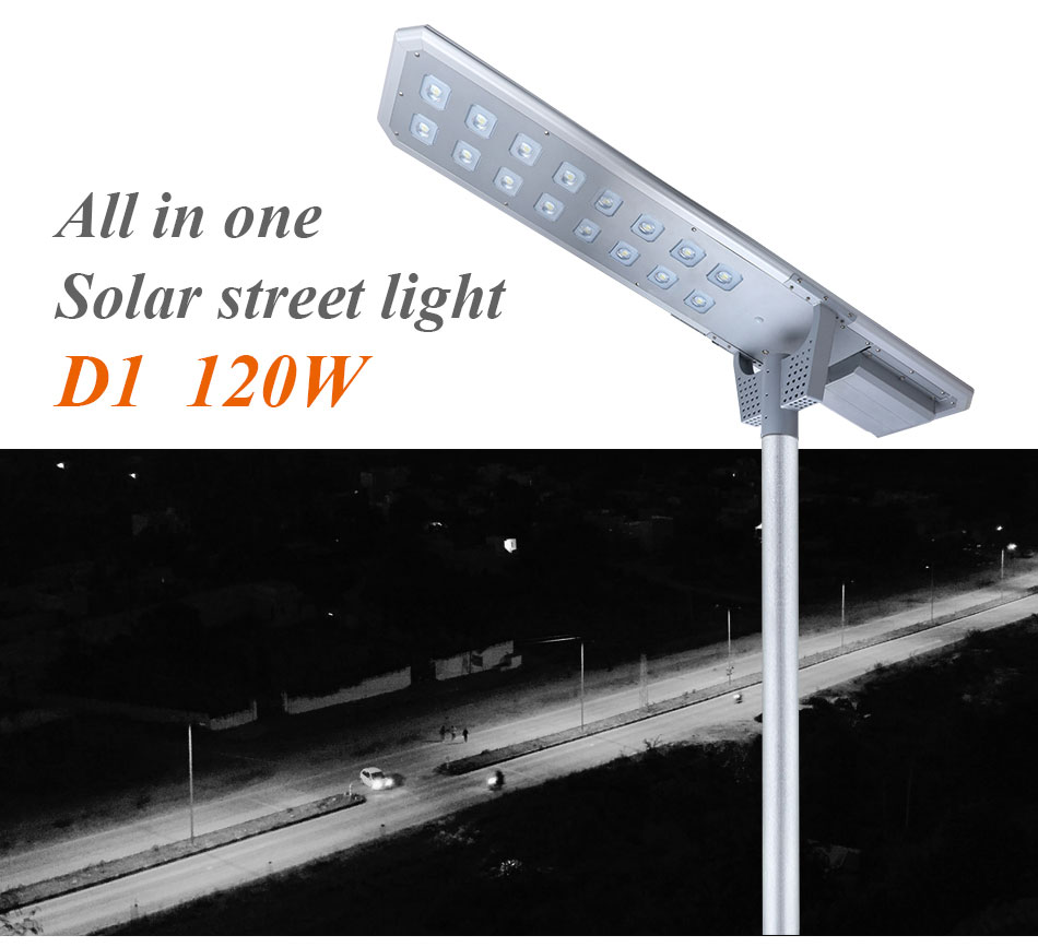 Super Brightness Aluminum Ip65 Waterproof Outdoor 120w All In One Led Solar Street Light