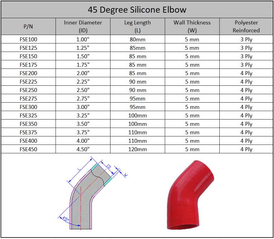 45 Degree Silicone Elbow