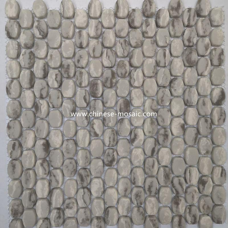  oval shape grey color full body glass mosaic tile