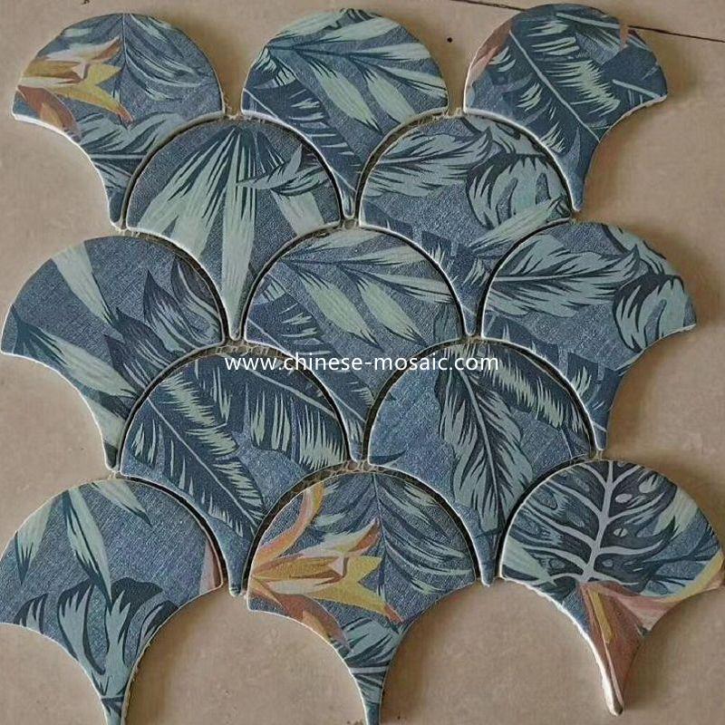  sector shape inkjet printing full body glass mosaic tile