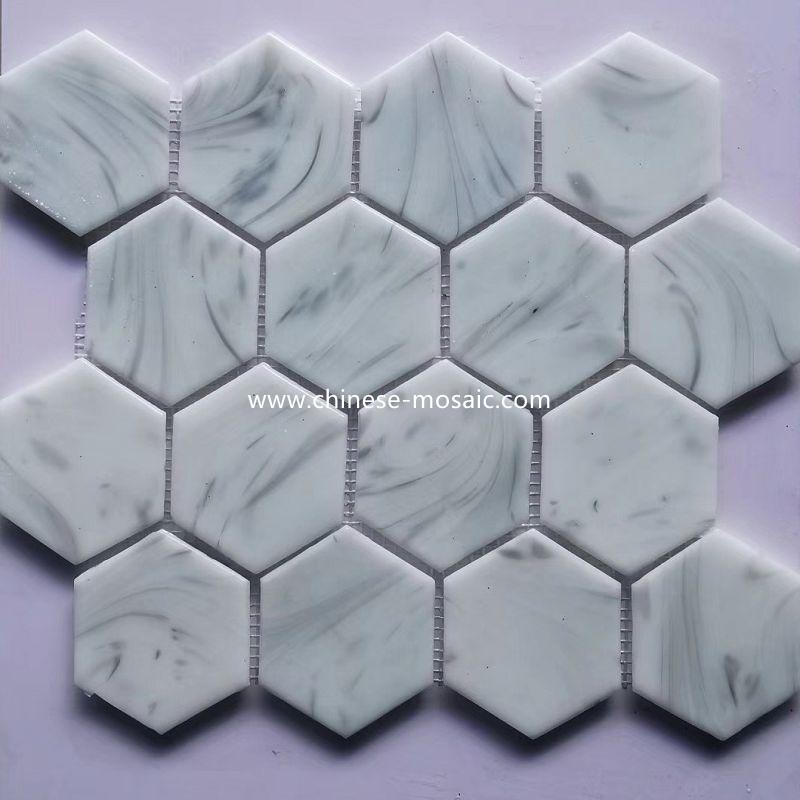 hexagon shape marble like glass mosaic tile