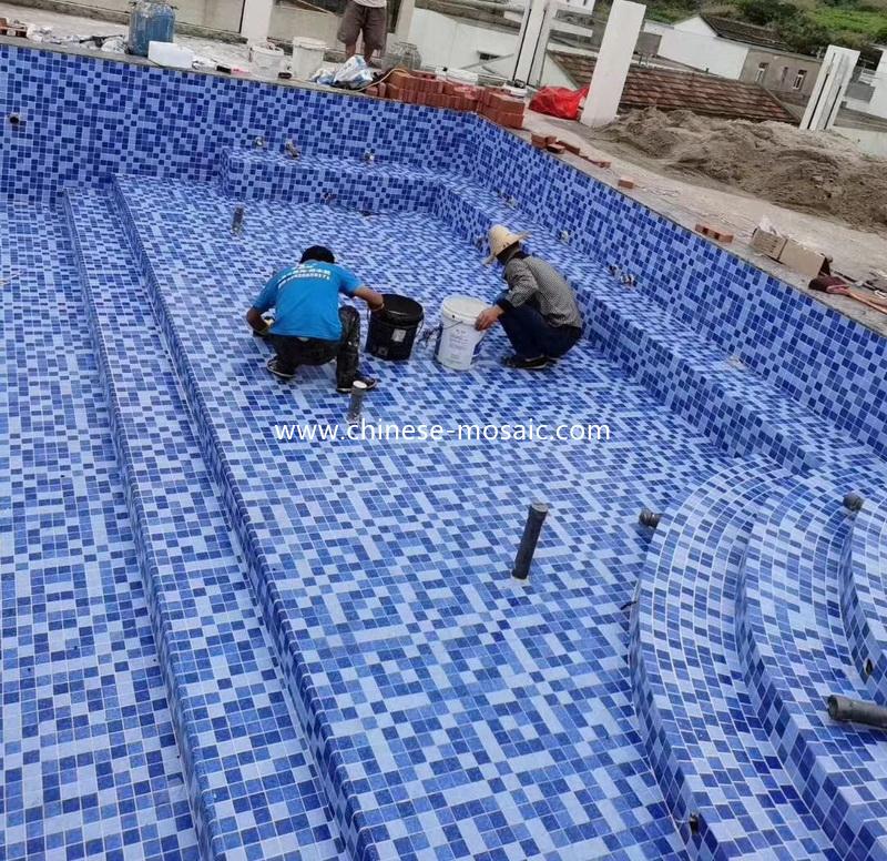 blue mix swimming pool mosaic design 