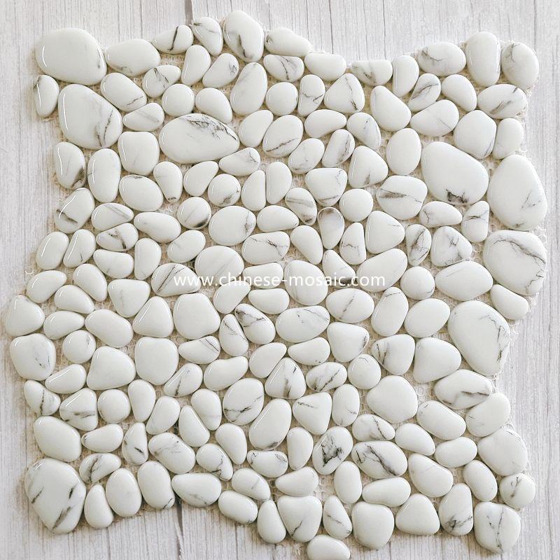  White Recycled Glass pebble mosaic tile 