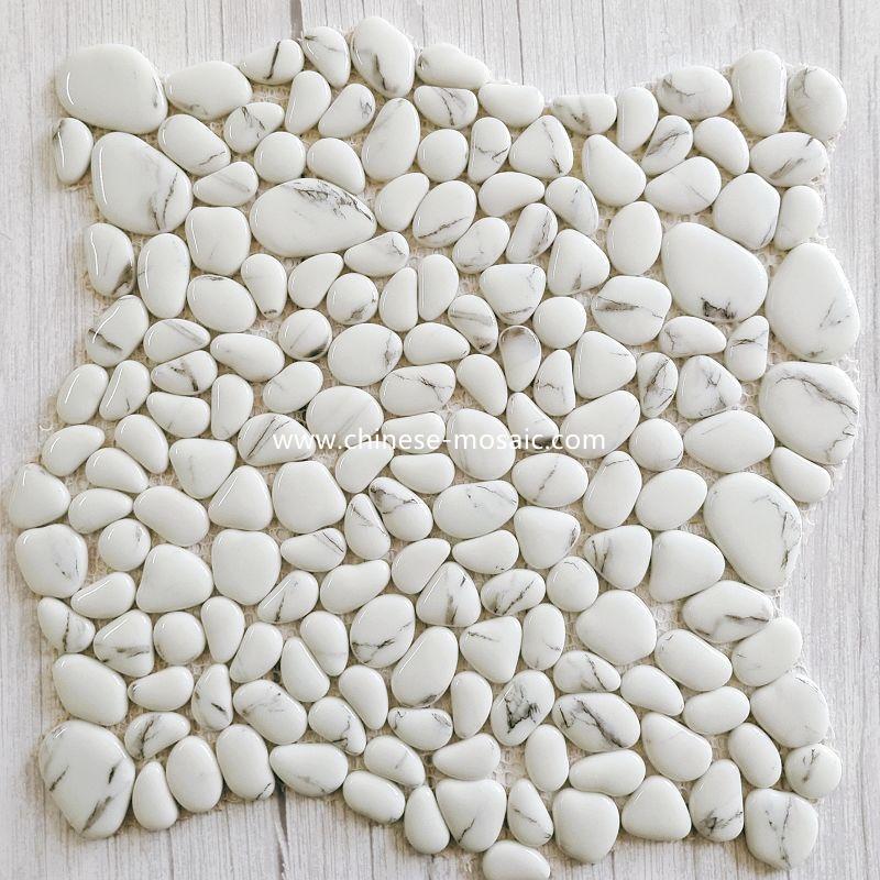 White Recycled Glass pebble mosaic tile White Recycled Glass pebble mosaic tile