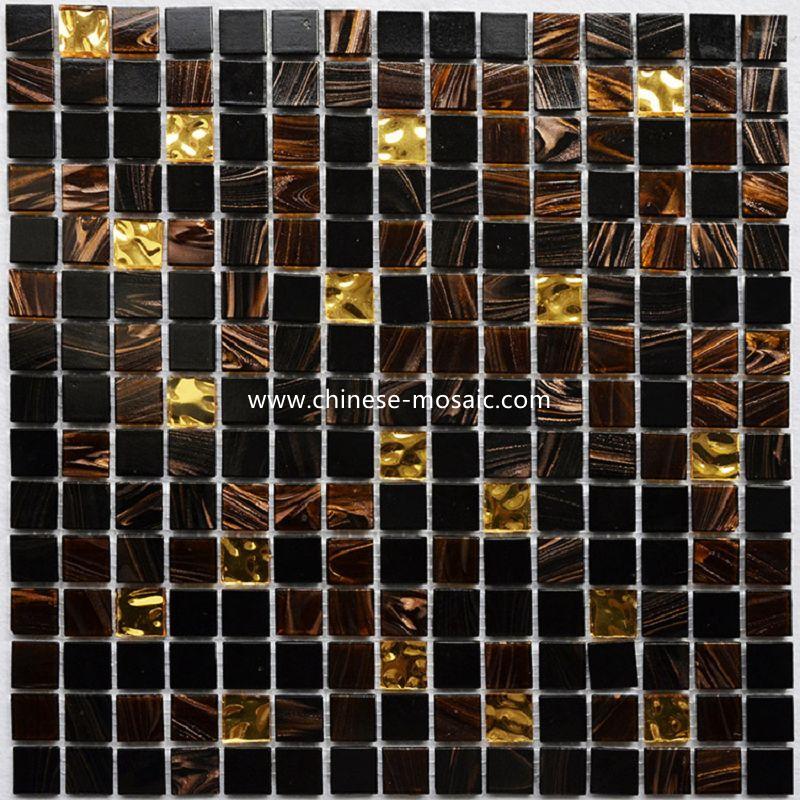 Gold mix glass mosaic tile for kitchen wall 
