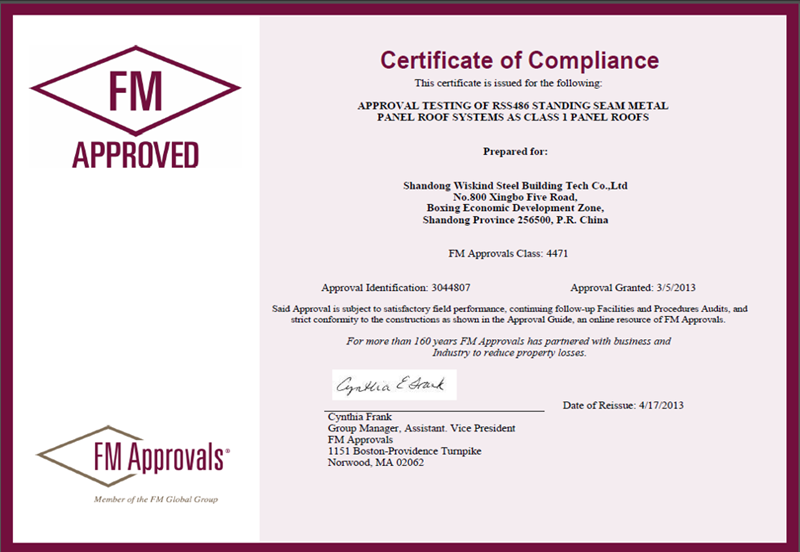 FM Certification for Corrugated Steel Sheets FM Certification for Corrugated Steel Sheets