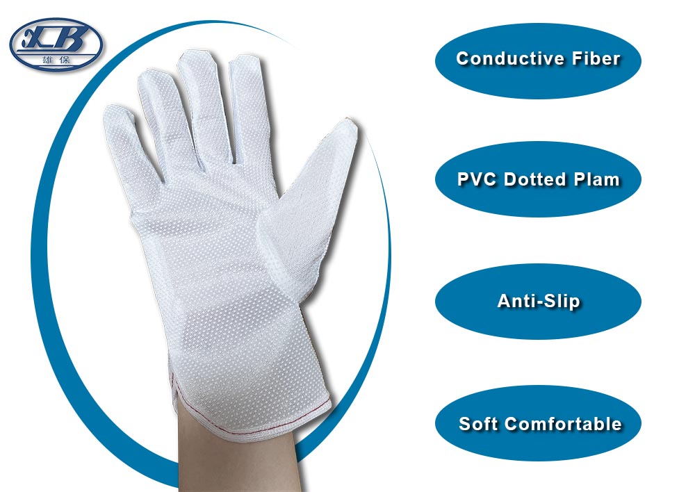 ESD Carbon Fiber Glove PVC Palm Dotted Gloves ESD Carbon Fiber Glove PVC Palm Dotted Gloves