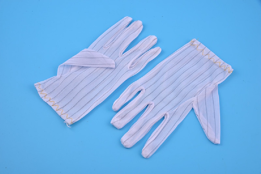 White Stripe Polyester Antistatic ESD Safety Gloves