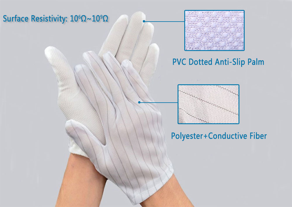 ESD Dotted Gloves With Polyester Fabric Conductive Yarn ESD Dotted Gloves With Polyester Fabric Conductive Yarn