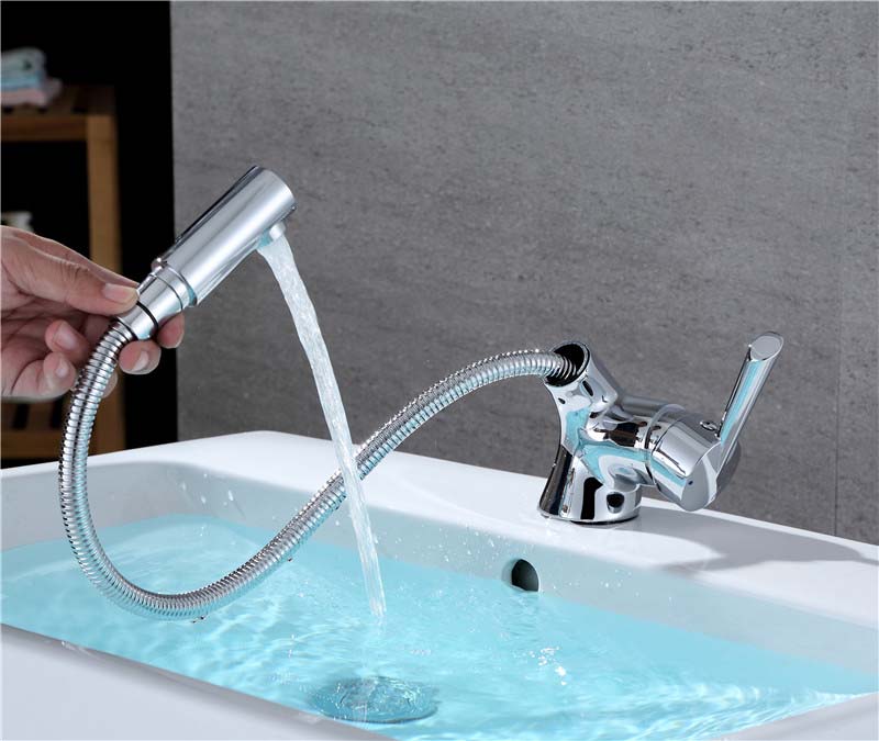 Chrome pull-out bathroom basin faucet Chrome pull-out bathroom basin faucet