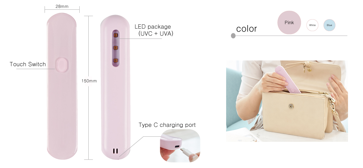 Pink 3pcs LED Portable UVC Sterilizer