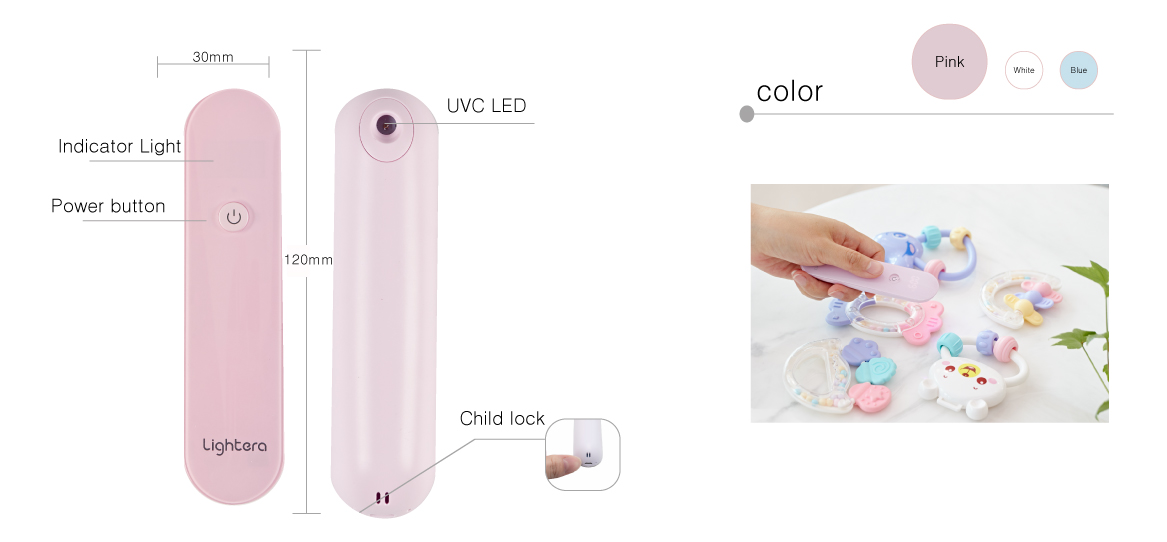 Pink single LED Portable Mini UVC Sterilizer