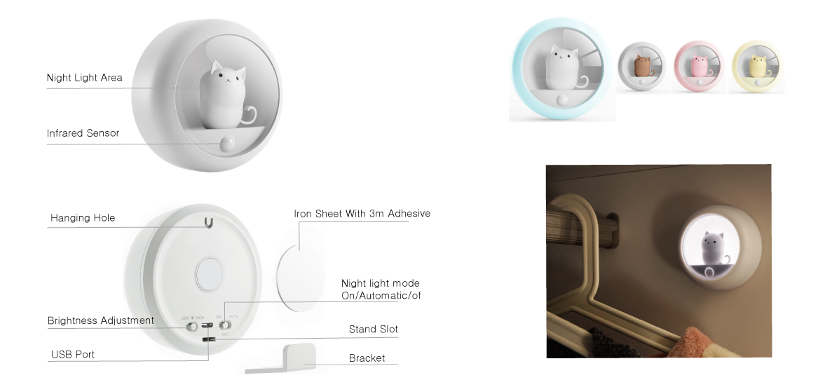 Multifunction cat led night lamp with sensor