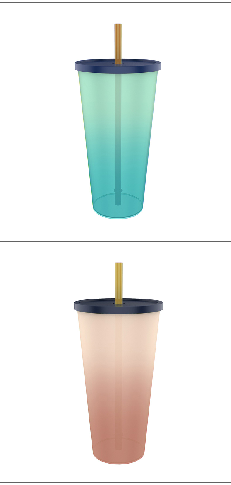 Reusable cold plastic cup with lid and straw